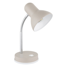 Stolní lampa, kov pískové barvy, chrom, bílá, bílý PVC kabel, kolébkový vypínač na lampě, flexibilní, DxŠxV:21,5x12,5x35cm, délka kabelu 150cm, bez žárovky 1x E27, Max. 40W 230V