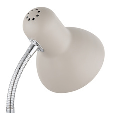 Stolní lampa, kov pískové barvy, chrom, bílá, bílý PVC kabel, kolébkový vypínač na lampě, flexibilní, DxŠxV:21,5x12,5x35cm, délka kabelu 150cm, bez žárovky 1x E27, Max. 40W 230V