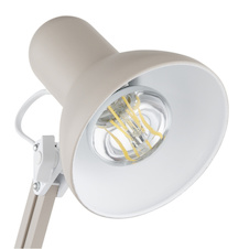 Stolní lampa, kov pískové barvy, bílý PVC kabel, kolébkový vypínač na kabelu, nastavitelná, DxŠxV:40x15x59cm, délka kabelu 150cm, bez žárovky 1x E27, Max. 40W 230V