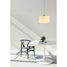 Závěsné svítidlo, černý chromovaný kov, krémová tkanina, černý PVC kabel, Ø:35cm, V:180cm, výška nastavitelná od 86 do 180cm, včetně LED 8W 230V, 1000lm zdroj, 450lm výstup, 2700K