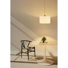 Závěsné svítidlo, černý chromovaný kov, krémová tkanina, černý PVC kabel, Ø:35cm, V:180cm, výška nastavitelná od 86 do 180cm, včetně LED 8W 230V, 1000lm zdroj, 450lm výstup, 2700K
