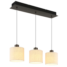 Závěsné svítidlo, černý chromovaný kov, krémová tkanina, černý PVC kabel, DxŠxV:74x18x180cm, výška nastavitelná od 80 do 180cm, včetně LED 24W 230V, zdroj 2700lm, výstup 1150lm, 2700K