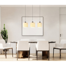 Závěsné svítidlo, černý chromovaný kov, krémová tkanina, černý PVC kabel, DxŠxV:74x18x180cm, výška nastavitelná od 80 do 180cm, včetně LED 24W 230V, zdroj 2700lm, výstup 1150lm, 2700K