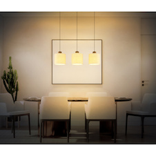 Závěsné svítidlo, černý chromovaný kov, krémová tkanina, černý PVC kabel, DxŠxV:74x18x180cm, výška nastavitelná od 80 do 180cm, včetně LED 24W 230V, zdroj 2700lm, výstup 1150lm, 2700K