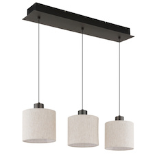 Závěsné svítidlo, černý chromovaný kov, krémová tkanina, černý PVC kabel, DxŠxV:74x18x180cm, výška nastavitelná od 80 do 180cm, včetně LED 24W 230V, zdroj 2700lm, výstup 1150lm, 2700K