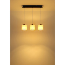 Závěsné svítidlo, černý chromovaný kov, krémová tkanina, černý PVC kabel, DxŠxV:74x18x180cm, výška nastavitelná od 80 do 180cm, včetně LED 24W 230V, zdroj 2700lm, výstup 1150lm, 2700K
