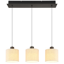 Závěsné svítidlo, černý chromovaný kov, krémová tkanina, černý PVC kabel, DxŠxV:74x18x180cm, výška nastavitelná od 80 do 180cm, včetně LED 24W 230V, zdroj 2700lm, výstup 1150lm, 2700K