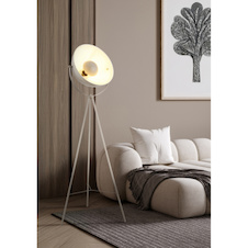 Stojací lampa, kov pískové barvy, kolébkový vypínač na kabelu, Ø:56cm, V:152,5cm, délka kabelu 320cm, bez žárovky 1x E27, max. 100 mm 40W 230V