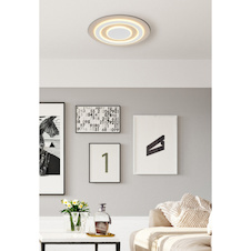 Stropní svítidlo, matný bílý kov, pískový kov, bílý akrylát, Ø:48cm, V:4,5cm, včetně LED 40W 230V, 4600lm zdroj, 1500lm výstup, 3000K