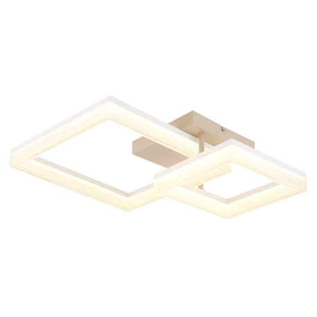 Stropní svítidlo, kov v barvě písku, bílý plast, průhledný plast, DxŠxV:62,5x46,5x12,5cm, rozměry 1x 33x33cm, 1x 22x22cm, včetně LED 24W 230V, zdroj 2490lm, výstup 1800lm, 3000K