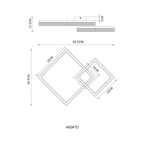 Stropní svítidlo, kov v barvě písku, bílý plast, průhledný plast, DxŠxV:62,5x46,5x12,5cm, rozměry 1x 33x33cm, 1x 22x22cm, včetně LED 24W 230V, zdroj 2490lm, výstup 1800lm, 3000K