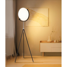 Stojací lampa, černý kov a hliník, bílý plast, zrcadlový plast, paměť, nastavitelná výška, dálkové ovládání, Ø:67,5m, V:170cm, včetně LED 24W 230V, 2400lm zdroj, 1040lm výstup, změna barvy světla 2700-6500K