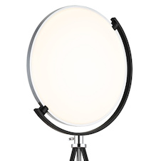 Stojací lampa, černý kov a hliník, bílý plast, zrcadlový plast, paměť, nastavitelná výška, dálkové ovládání, Ø:67,5m, V:170cm, včetně LED 24W 230V, 2400lm zdroj, 1040lm výstup, změna barvy světla 2700-6500K