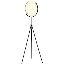 Stojací lampa, černý kov a hliník, bílý plast, zrcadlový plast, paměť, nastavitelná výška, dálkové ovládání, Ø:67,5m, V:170cm, včetně LED 24W 230V, 2400lm zdroj, 1040lm výstup, změna barvy světla 2700-6500K