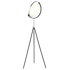 Stojací lampa, černý kov a hliník, bílý plast, zrcadlový plast, paměť, nastavitelná výška, dálkové ovládání, Ø:67,5m, V:170cm, včetně LED 24W 230V, 2400lm zdroj, 1040lm výstup, změna barvy světla 2700-6500K