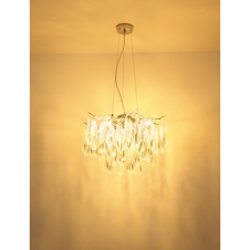 Stropní svítidlo, stříbrný kov, čiré skleněné krystaly, Ø:60cm, H:45cm, bez žárovek 8x E14, max. 40W 230V