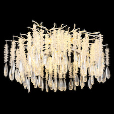Stropní svítidlo, stříbrný kov, čiré skleněné krystaly, Ø:60cm, H:45cm, bez žárovek 8x E14, max. 40W 230V