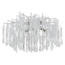 Stropní svítidlo, stříbrný kov, čiré skleněné krystaly, Ø:60cm, H:45cm, bez žárovek 8x E14, max. 40W 230V