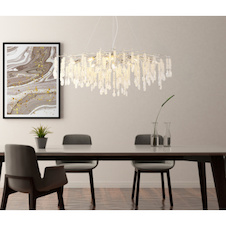 Závěsné svítidlo, stříbrný kov, čiré skleněné krystaly, DxŠxV:120x50x120cm, bez žárovek 12x E14, max. 40W 230V