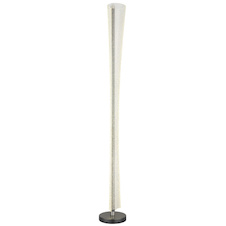 Stojací lampa, antracitový a matný niklový kov, průhledný akrylát s vzduchovými bublinami, nožní vypínač na kabelu, stupňový spínač, paměťová funkce, V:155cm, LED 48W 230V, zdroj 6000lm, výstup 2980lm, změna barvy světla 2700/4000/6000K