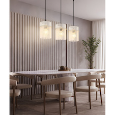 Závěsné svítidlo, pískově zbarvený kov, saténové skleněné tyče, černý PVC kabel, nastavitelná výška, DxŠxV:80x20x140cm, bez žárovek 3x E27, max. 60W 230V