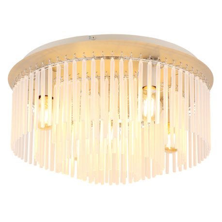 Stropní svítidlo, matný kov pískové barvy, chromovaný kov, tyčky z matného skla, Ø:50cm, V:25cm, bez žárovek 5xE27, max. 60W 230V