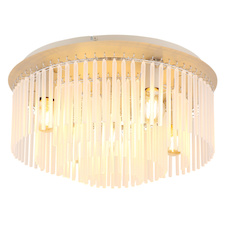 Stropní svítidlo, matný kov pískové barvy, chromovaný kov, tyčky z matného skla, Ø:50cm, V:25cm, bez žárovek 5xE27, max. 60W 230V