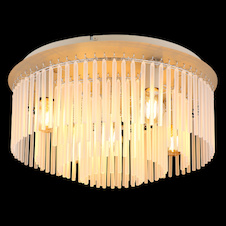 Stropní svítidlo, matný kov pískové barvy, chromovaný kov, tyčky z matného skla, Ø:50cm, V:25cm, bez žárovek 5xE27, max. 60W 230V