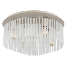 Stropní svítidlo, matný kov pískové barvy, chromovaný kov, tyčky z matného skla, Ø:50cm, V:25cm, bez žárovek 5xE27, max. 60W 230V