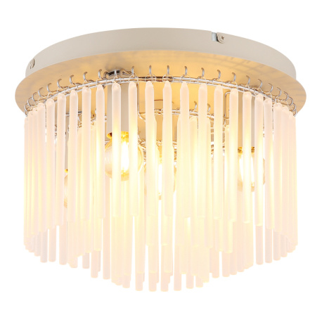 Stropní svítidlo, kov v barvě písku, chromovaný kov, saténové skleněné tyče, Ø:32cm, V:23cm, bez žárovek 5xE14, max. 40W 230V