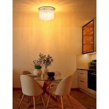 Stropní svítidlo, kov v barvě písku, chromovaný kov, saténové skleněné tyče, Ø:32cm, V:23cm, bez žárovek 5xE14, max. 40W 230V