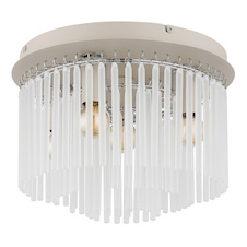 Stropní svítidlo, kov v barvě písku, chromovaný kov, saténové skleněné tyče, Ø:32cm, V:23cm, bez žárovek 5xE14, max. 40W 230V