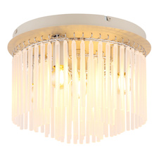 Stropní svítidlo, kov v barvě písku, chromovaný kov, saténové skleněné tyče, Ø:32cm, V:23cm, bez žárovek 5xE14, max. 40W 230V