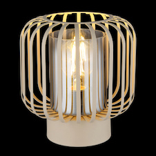 Stolní lampa, pískově zbarvený kov, kouřové sklo, průhledné, černý textilní kabel, kolébkový vypínač na kabelu, Ø:18cm, V:19cm, délka kabelu 180cm, bez žárovky 1xE27, max. 40W 230V