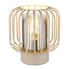 Stolní lampa, pískově zbarvený kov, kouřové sklo, průhledné, černý textilní kabel, kolébkový vypínač na kabelu, Ø:18cm, V:19cm, délka kabelu 180cm, bez žárovky 1xE27, max. 40W 230V