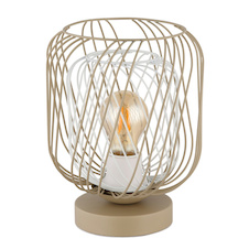 Stolní lampa, kov v barvě písku, stínidlo z pískového a bílého kovu, bílý PVC kabel, kolébkový vypínač na kabelu, Ø:18cm, H:24,5cm, délka kabelu 150cm, bez žárovky 1x E27, max. 40W 230V