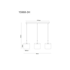 Závěsná lampa, pískově zbarvený kov, chromovaný kov, krémová tkanina, bílý PVC kabel, nastavitelná výška, DxŠxV: 90x20x120cm, bez žárovek 3x E27, max. 40W 230V