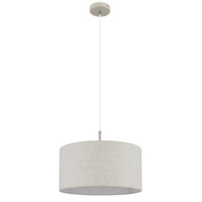 Závěsné svítidlo, kov v barvě písku, chromovaný kov, krémová tkanina, bílý PVC kabel, nastavitelná výška, Ø:40cm, V:120cm, bez žárovky 1xE27, max. 60W 230V
