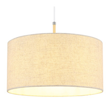 Závěsné svítidlo, kov v barvě písku, chromovaný kov, krémová tkanina, bílý PVC kabel, nastavitelná výška, Ø:40cm, V:120cm, bez žárovky 1xE27, max. 60W 230V