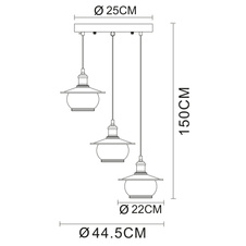 Závěsné svítidlo, kov bronzové barvy, sklo, Ø45cm, V:150cm, bez žárovek 3xE27, max. 60W 230V.