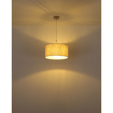 Závěsné svítidlo, kov v barvě písku, chromovaný kov, krémová tkanina, bílý PVC kabel, nastavitelná výška, Ø:40cm, V:120cm, bez žárovky 1xE27, max. 60W 230V