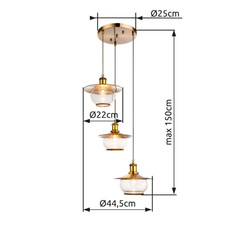 Závěsné svítidlo, kov bronzové barvy, sklo, Ø45cm, V:150cm, bez žárovek 3xE27, max. 60W 230V.