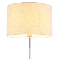 Stojací lampa, kov v barvě písku, chromovaný kov, žlutý travertinový kámen, krémová tkanina, bílý PVC kabel, nožní vypínač na kabelu, Ø:40cm, V:160cm, délka kabelu 180cm, bez žárovky 1x E27, max. 60W 230V
