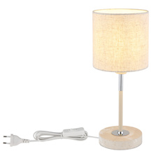 Stolní lampa, kov v barvě písku, chromovaný kov, žlutý travertinový kámen, krémová tkanina, bílý PVC kabel, kolébkový vypínač na kabelu, Ø:15cm, V:35cm, délka kabelu 150cm, bez žárovky 1xE14, max. 40W 230V