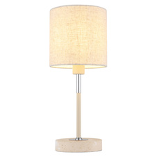 Stolní lampa, kov v barvě písku, chromovaný kov, žlutý travertinový kámen, krémová tkanina, bílý PVC kabel, kolébkový vypínač na kabelu, Ø:15cm, V:35cm, délka kabelu 150cm, bez žárovky 1xE14, max. 40W 230V