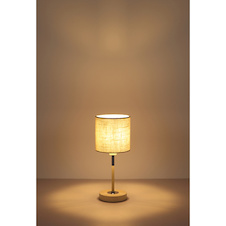 Stolní lampa, kov v barvě písku, chromovaný kov, žlutý travertinový kámen, krémová tkanina, bílý PVC kabel, kolébkový vypínač na kabelu, Ø:15cm, V:35cm, délka kabelu 150cm, bez žárovky 1xE14, max. 40W 230V