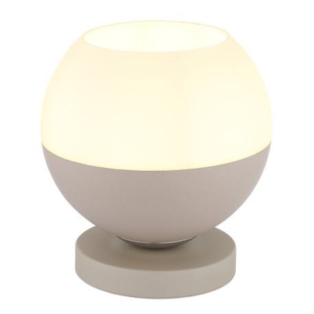 Stolní lampa, kov v pískové barvě s matným povrchem, skleněná koule, čirá, béžový textilní kabel, kolébkový vypínač na kabelu, Ø:20cm, V:21cm, délka kabelu 150cm, bez žárovky 1x E27, max. 60W 230V