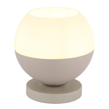 Stolní lampa, kov v pískové barvě s matným povrchem, skleněná koule, čirá, béžový textilní kabel, kolébkový vypínač na kabelu, Ø:20cm, V:21cm, délka kabelu 150cm, bez žárovky 1x E27, max. 60W 230V