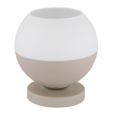 Stolní lampa, kov v pískové barvě s matným povrchem, skleněná koule, čirá, béžový textilní kabel, kolébkový vypínač na kabelu, Ø:20cm, V:21cm, délka kabelu 150cm, bez žárovky 1x E27, max. 60W 230V