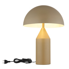 Stolní lampa, pískově zbarvený kov, bílá, černý PVC kabel, kolébkový vypínač na kabelu, Ø:28cm, V:39cm, délka kabelu 150cm, bez žárovek 2x E27, max. 40W 230V